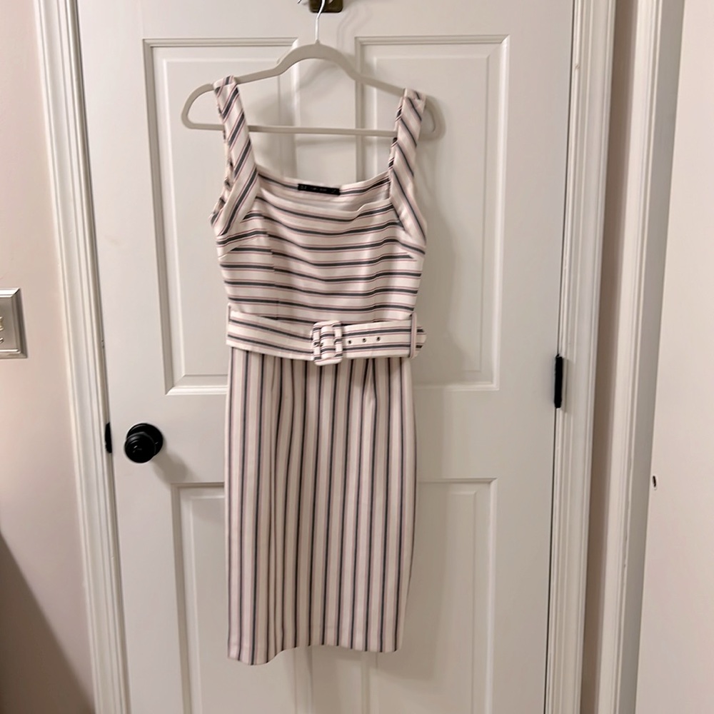 Zara Basic Medium Belted Red White Blue Striped D… - image 1